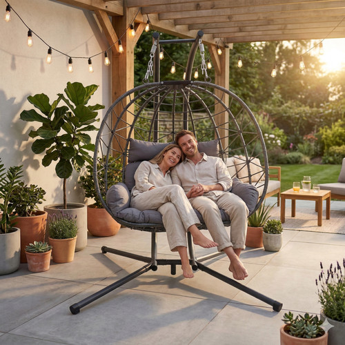 Double hanging egg chair wth - egg,