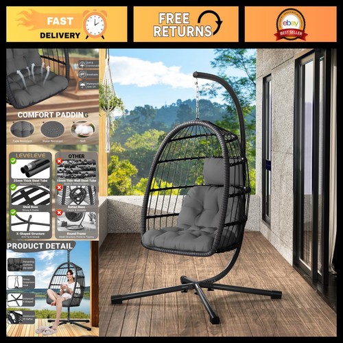 Grey hanging egg chair - hanging, with